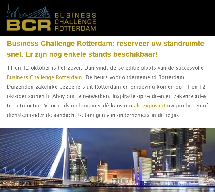 Business Challenge Rotterdam: reserveer uw standruimte snel