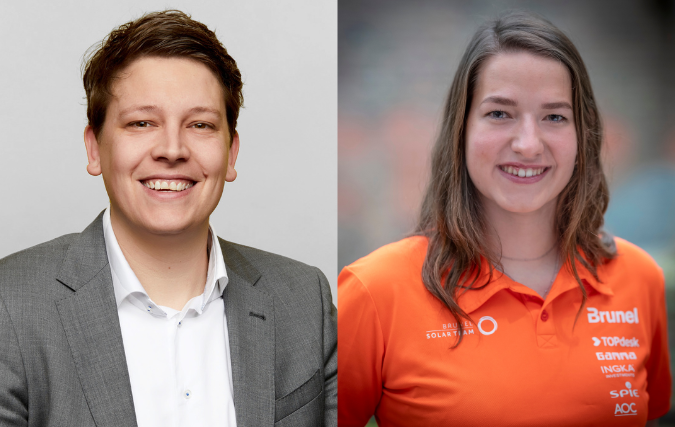Thierry van Soldt (Brunel)& Cato Kral (Brunel Solar Team): “Het is belangrijk dat het werkplezier en de ontwikkeling van de mensen in het team centraal staat”